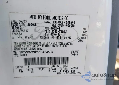 2006 Ford F-350 from USA, damaged, VIN 1FTWW33P56EA34580